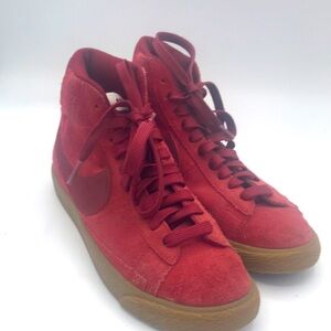 Nike Red High-Top Sneakers with Suede Finish size 5 Youth